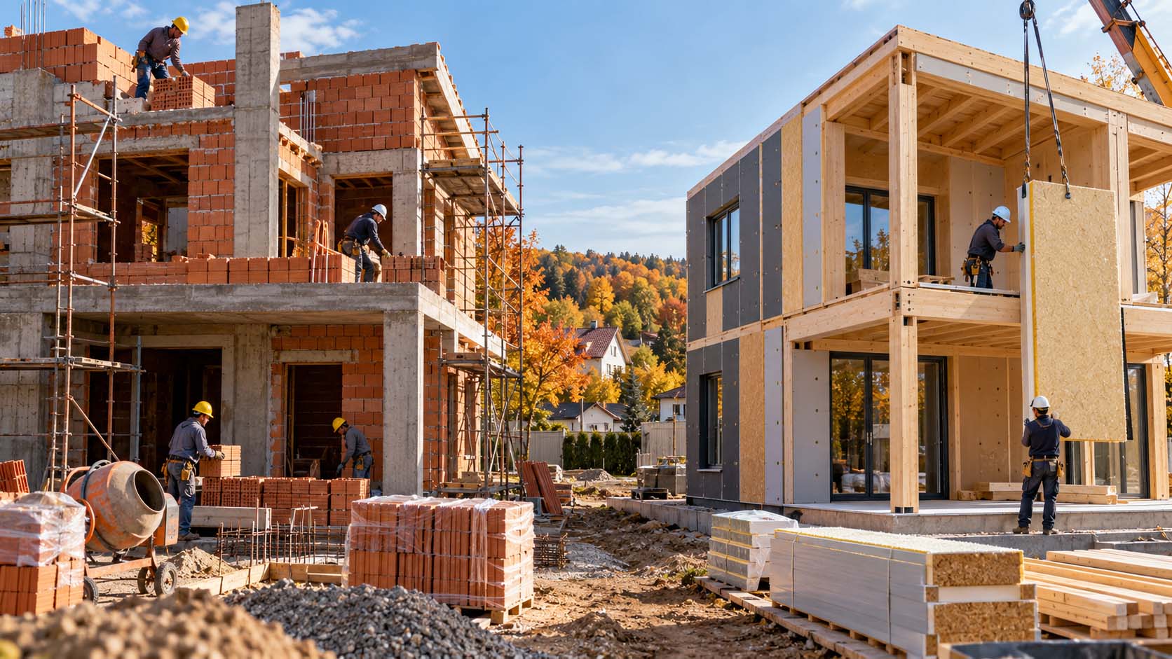 klasična gradnja, moderna gradnja, gradnja kuće, građevinski materijali, montažna kuća, termoizolacija, konstrukcija kuće, energetska efikasnost, zidanje, gradilište