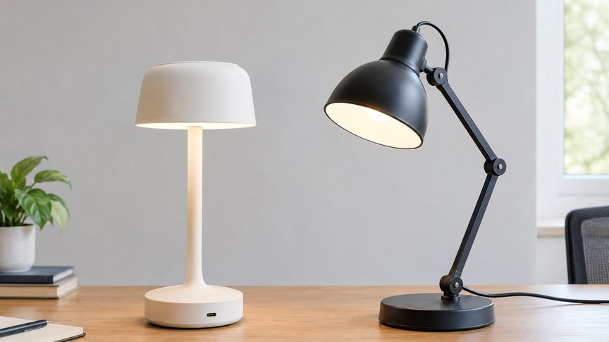 bežična lampa, žična lampa, radni sto, osvetljenje, baterija, kabl, kulijana, kulijanars